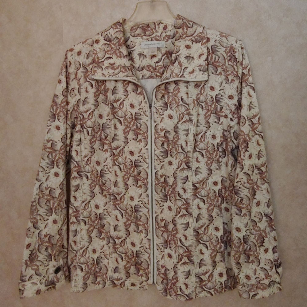 Christopher & Banks Floral Print Blazer - Cream and Brown